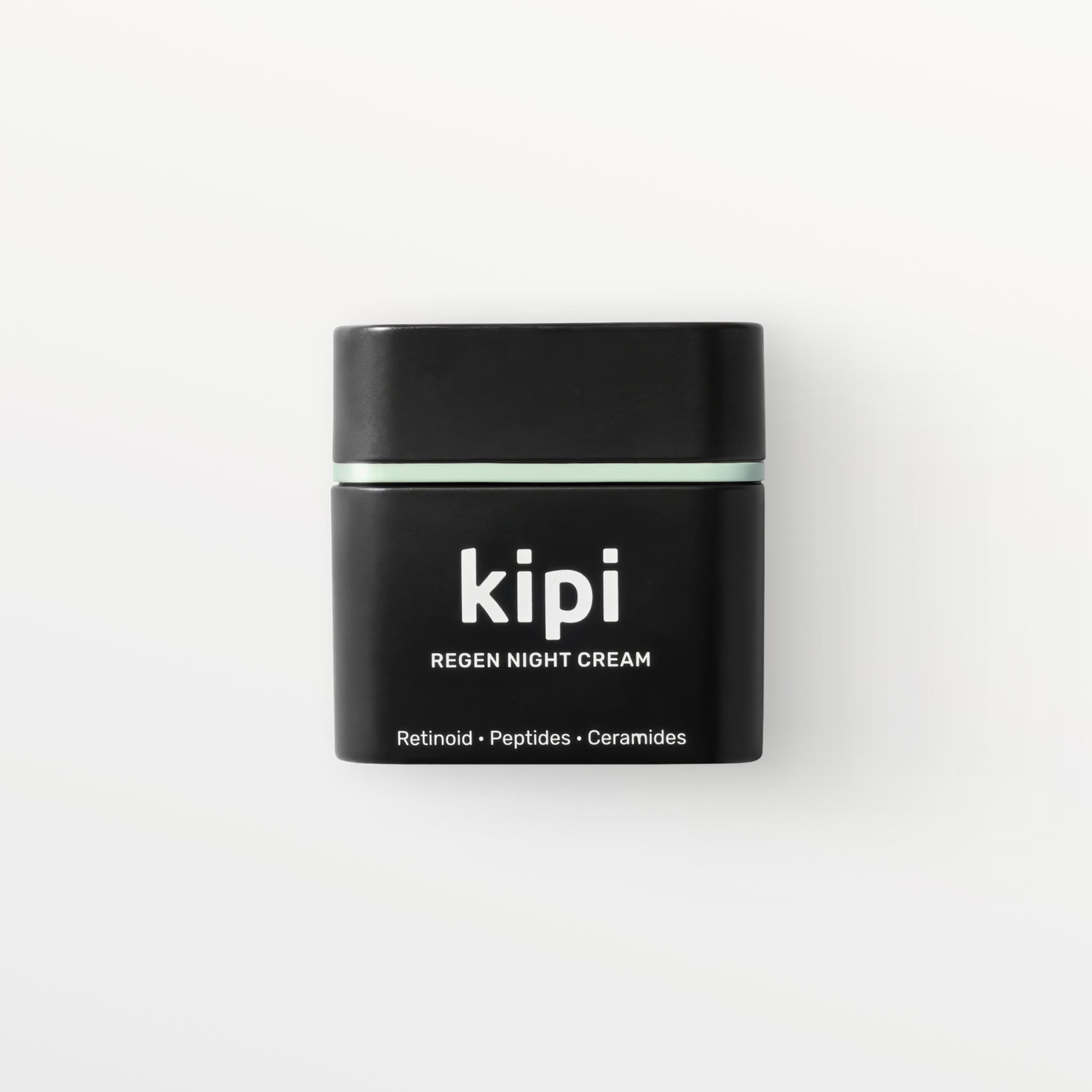 Black container of Kipi Regen Night Cream on a white background
